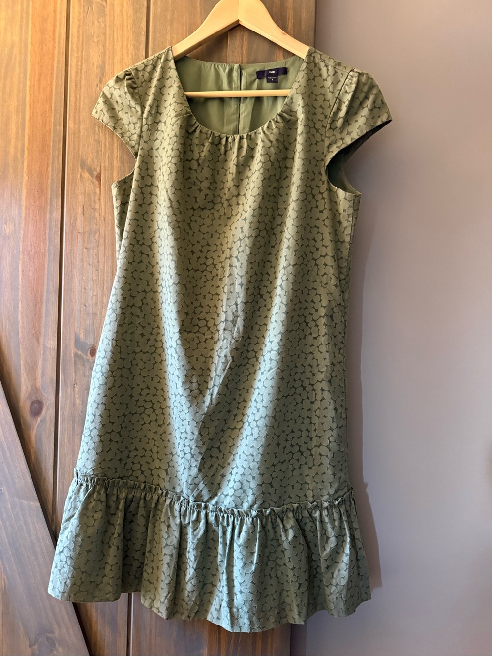 GAP Olive Green Cap Sleeve Ruffle-Hem Dress